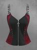 Rosegal Gothic Plus Size Fishnet Panel Cross Zipper Strappy PU Strap Grommet Buckle Tank Top