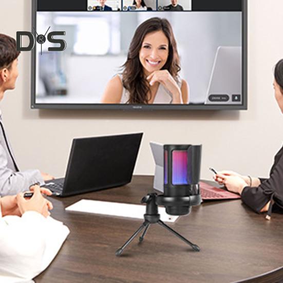 Gaming Microphone with Tripod Stand Noise Reduction RGB Breathing Light Design Gain Control Plug-Play Universal USB Microphone