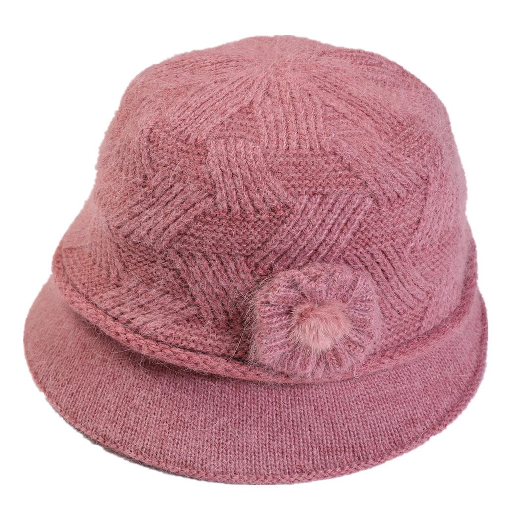 New Women's Knitted Bucket Hat Autumn and Winter Flowers Fashion Plus Velvet Thick Warm Hat