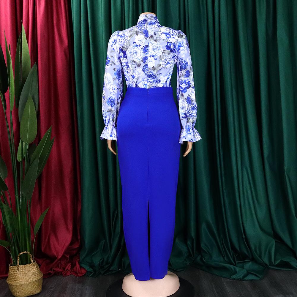 YYFS Женские модные повседневные костюмы с цветочным принтом и длинными рукавами на осень-зиму