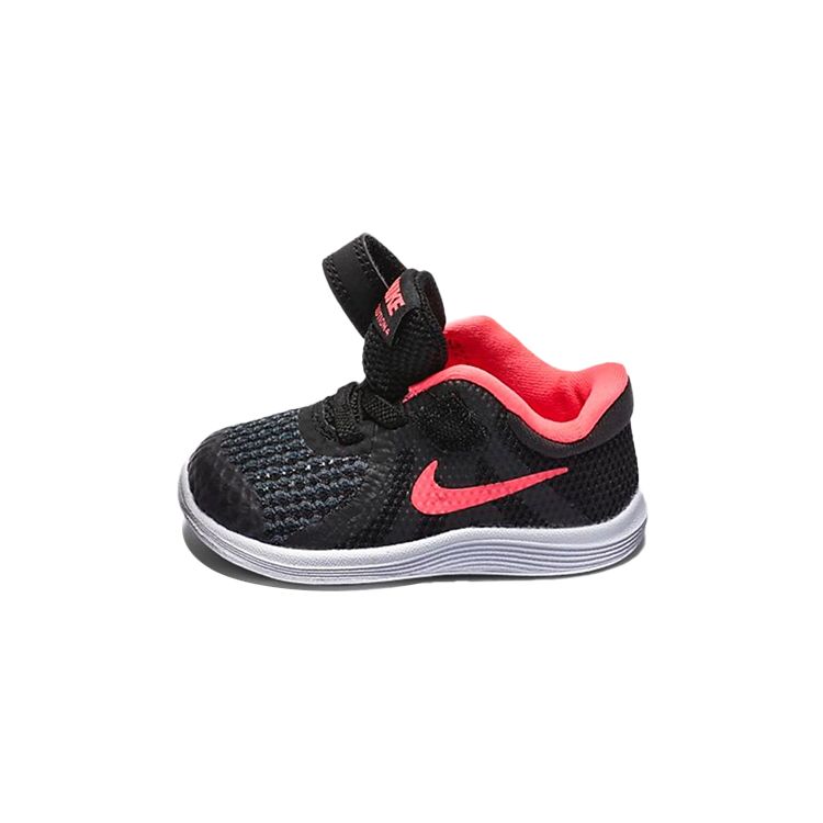 Nike Revolution 4 Round Toe Slip Resistant Shock Absorbing Durable Breathable Low Top Walking Shoes Baby Shoes Black Red 943308-004