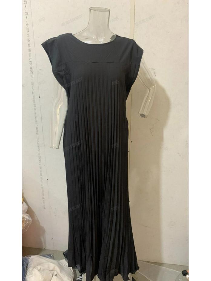 2023 Осень/Зима Европейская и Американская Мода Платье с Круглым Вырезом без Рукавов Плиссированное для Женщин