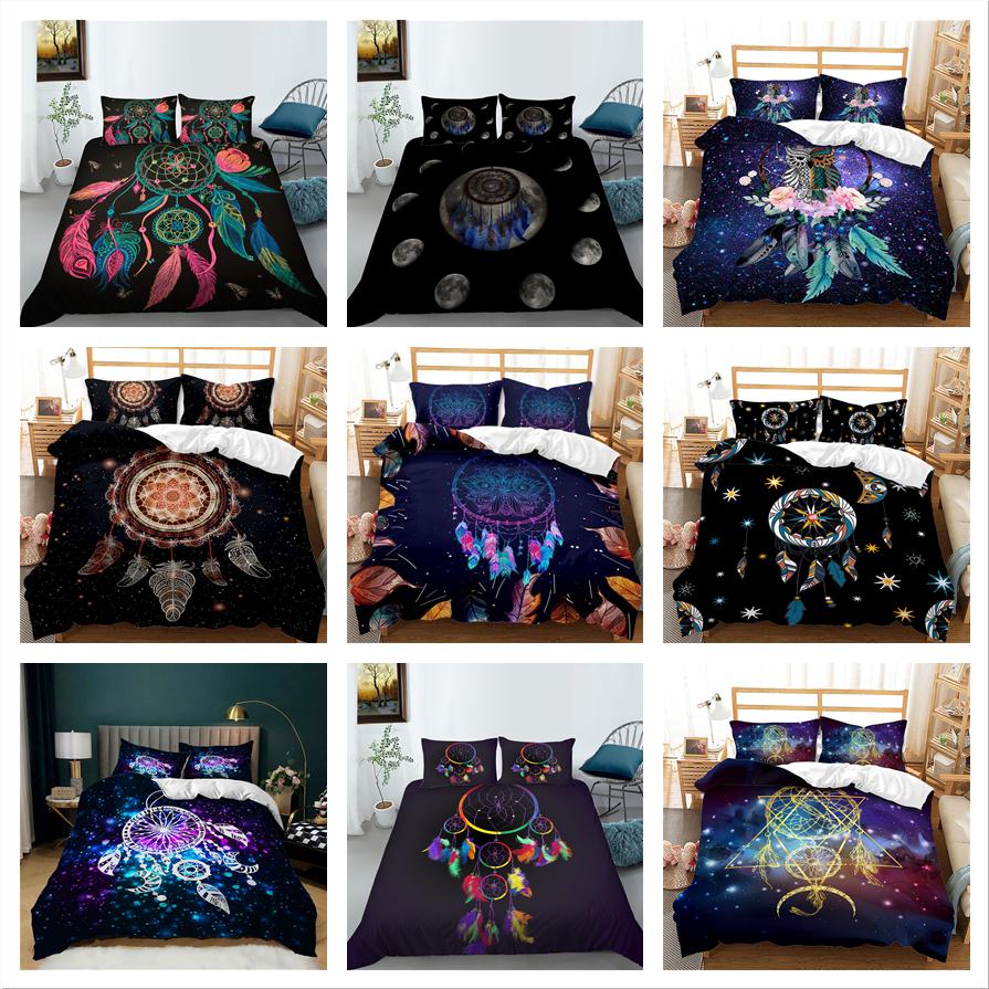 Black Background Dream Catcher Pattern Bedding Set Starry Sky Dream Catcher Quilt Cover Pillow Case 2 or 3 Pieces Soft and Comfortable Home Decoration