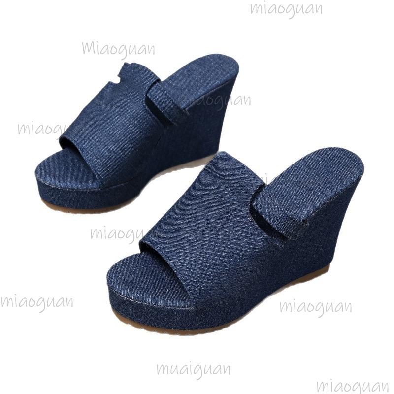Women Platform Sandals Beach Wedges High Heels Sandals Summer 2025 New Anti-slip Sexy Denim Slippers Women Zapatos De Mujer