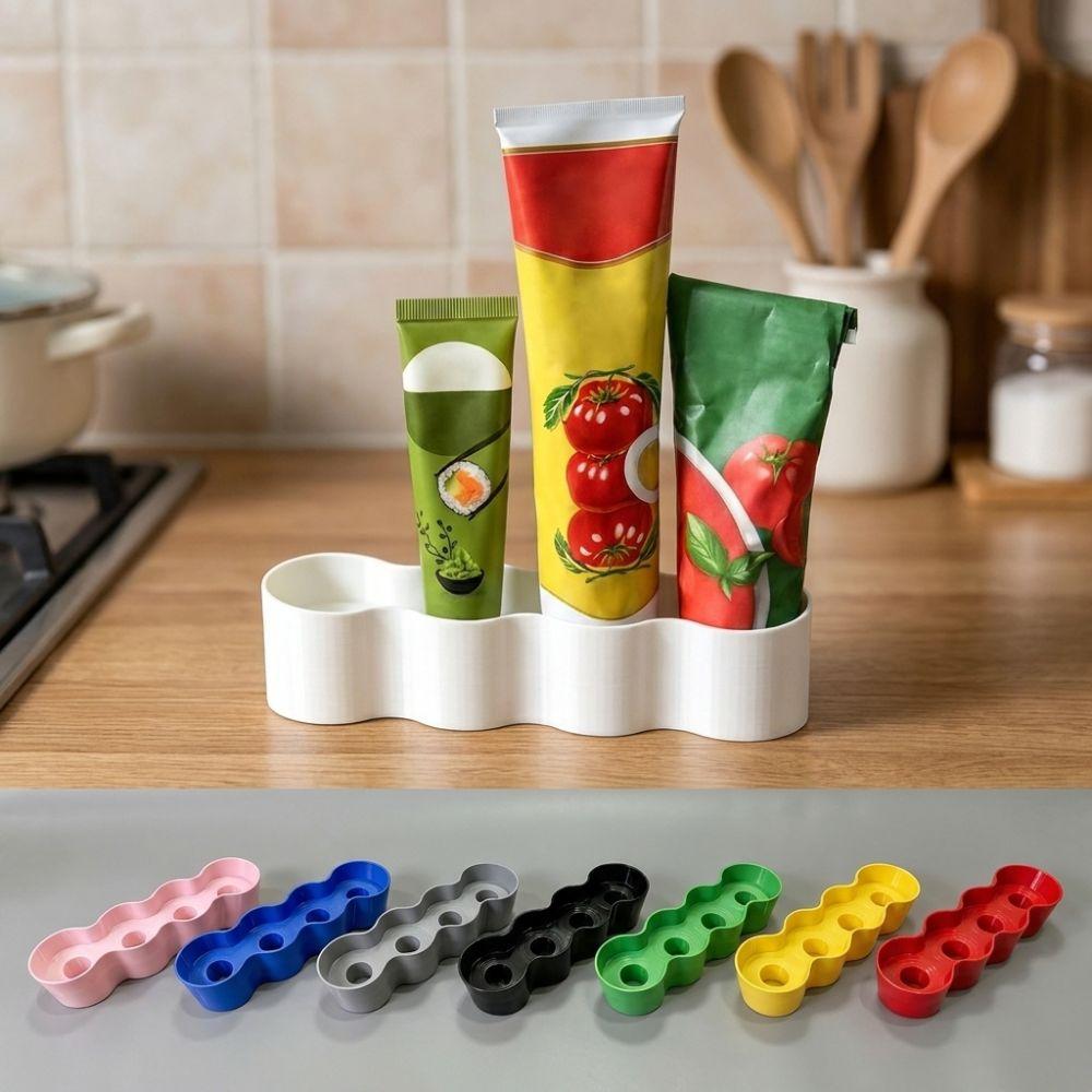 4 Slots Condiment Tube Rack Wave Shaped Pantry Squeeze Tube Box For Kitchen Fridge Door