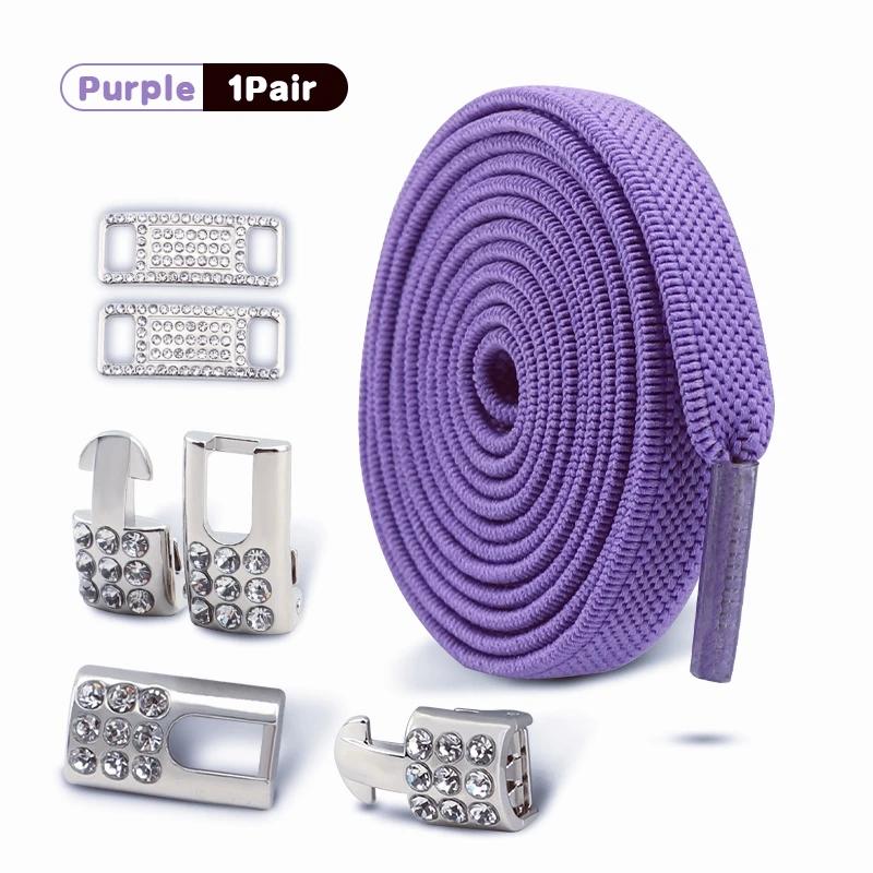 No Tie Shoe Laces Elastic Laces Silver Diamond Buckle Sneakers Tennis Shoelaces Without Ties Flat Shoelace for Shoes Accessories