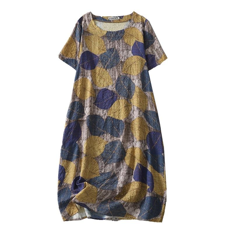 summer new loose printing medium and long dress that covers the belly and shows thinness