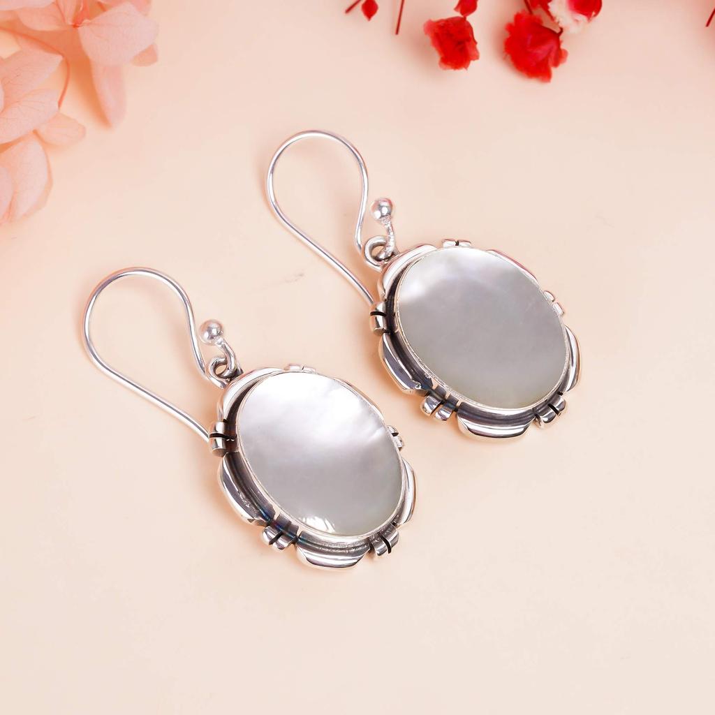 Перламутр - Австралия 925 Стерлинговое серебро Серьга V396, Белая серьга, Овальная серьга, Подарок на День святого Валентина, Подарок для нее, Подарок на день рождения, Ручная работа