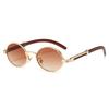 Retro-style sunglasses with a wood-grain finish, oval frame, for men and women