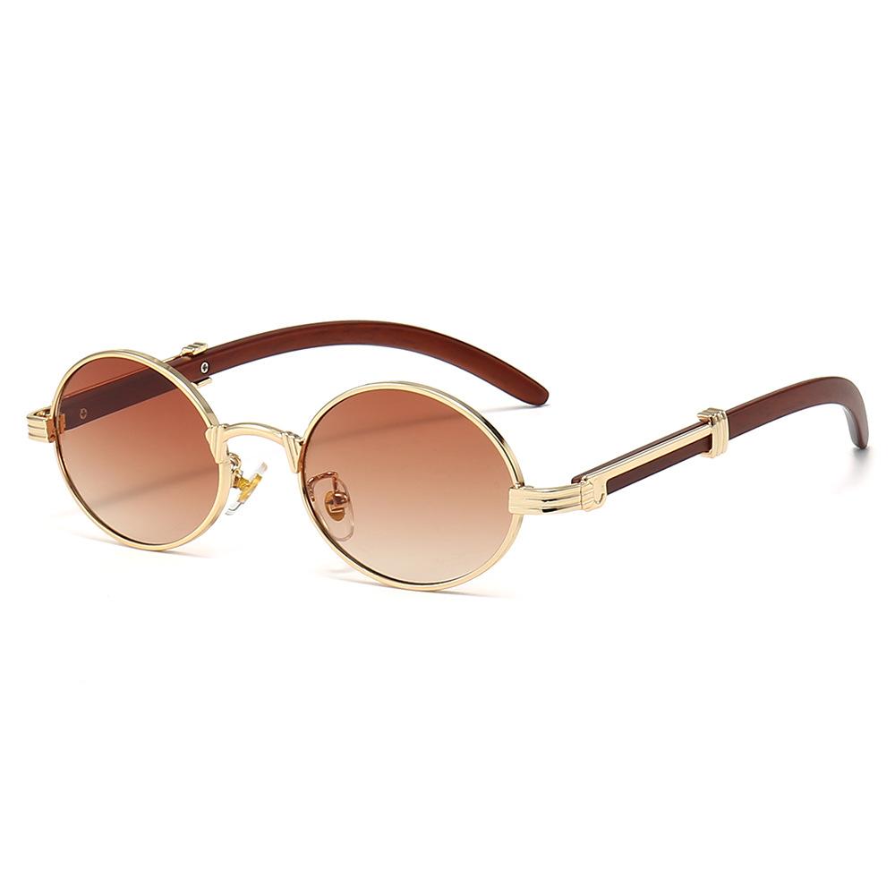 Retro-style sunglasses with a wood-grain finish, oval frame, for men and women