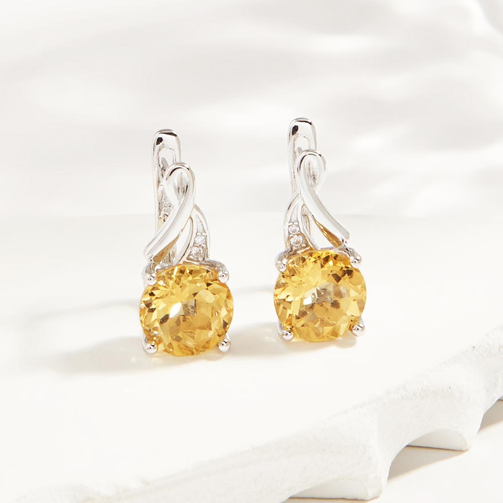 Натуральный цитрин 9 мм, круглый драгоценный камень, серебро, элегантные серьги-застежки для женщин, женские вечерние, помолвочные, роскошные ювелирные изделия, подарок
