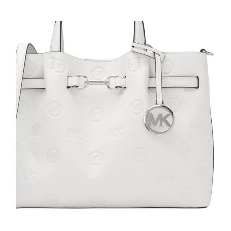 Michael Kors Шарм с тиснением логотипа Carson, однотонная, универсальная, из ПУ, средняя женская, оптически белый