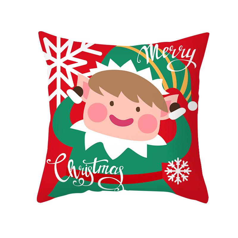 Red And Green Christmas Pattern Throw Pillow Cover With Short Plush Print For Living Room Sofa Decoration Cushion Cover