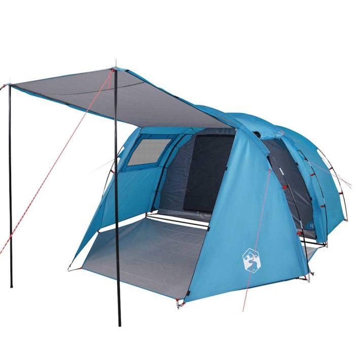 VidaXL Tente de Camping Tunnel 4 Personnes, Tente d'Ombrage avec Sac de Transport, Auvent de Camping, Abri de Jardin, Bleu 94398