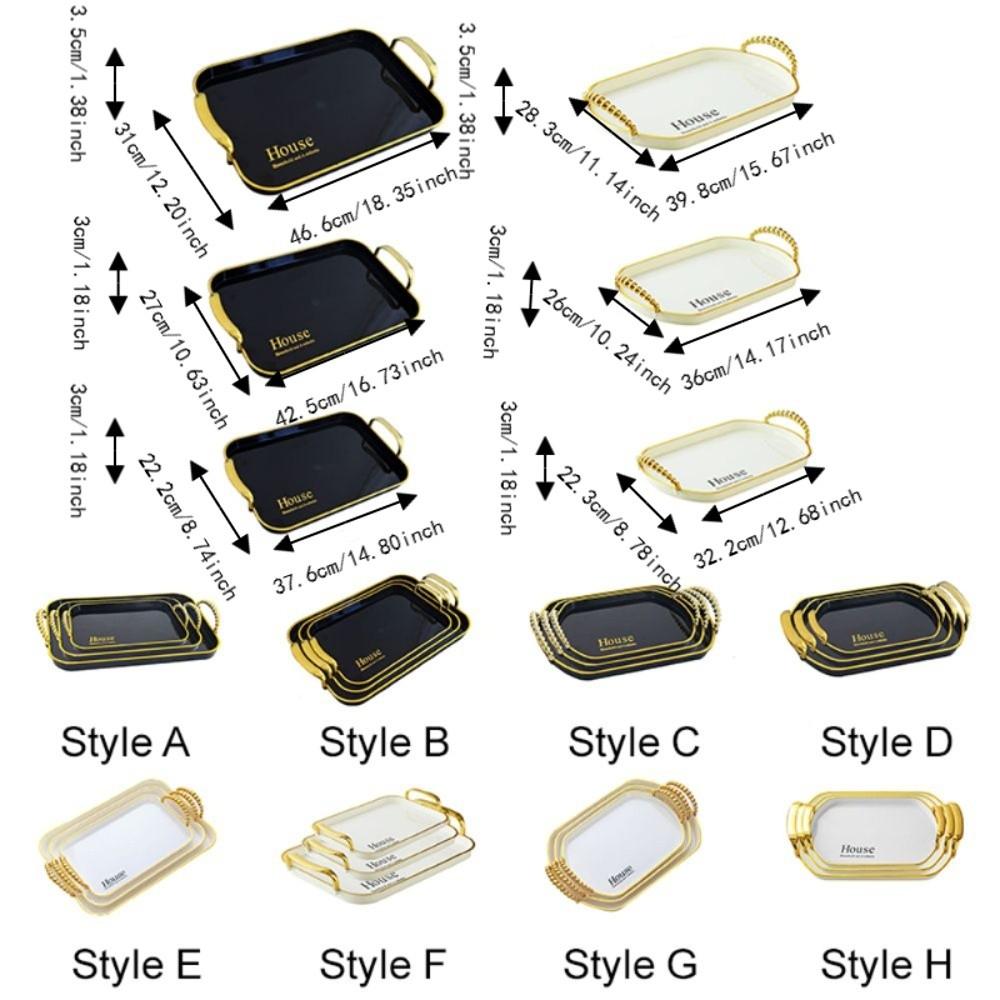 3PCS Golden Handle Dessert Tray Plastic Afternoon Tea Tray Multi-functional Beverage Plate Fruit