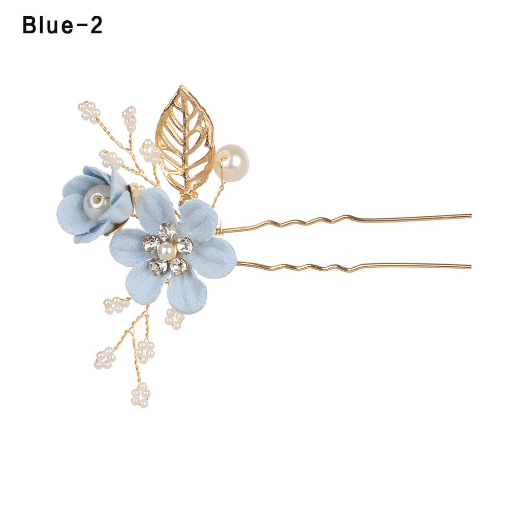 Fashion Elegant Blue Flower Women Hair Combs Headdress Prom Bridal Wedding Hair Accessories Gold Leaves Hair Jewelry Hair Pins