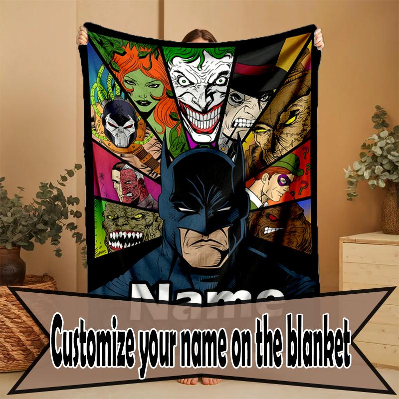 Custom Name Personalized Batman Print Blanket, Home Decor, Bedroom, Sofa, Camping, Couch, Gifts for Birthday Christmas