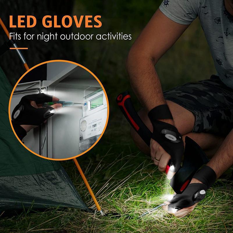 2PCS LED Flashlight Gloves Gifts for Men Handsfree Lights for Fishing Camping Hiking Repairing