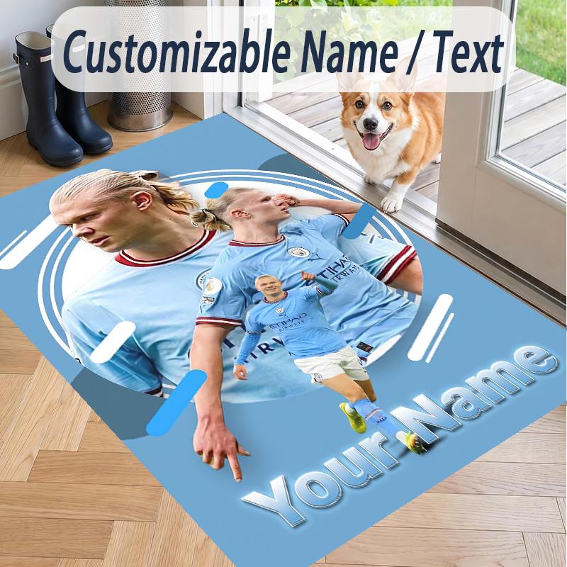 Custom Text Printed Rug Erling Haaland Non Slip Floor Carpet For Home Room Decor