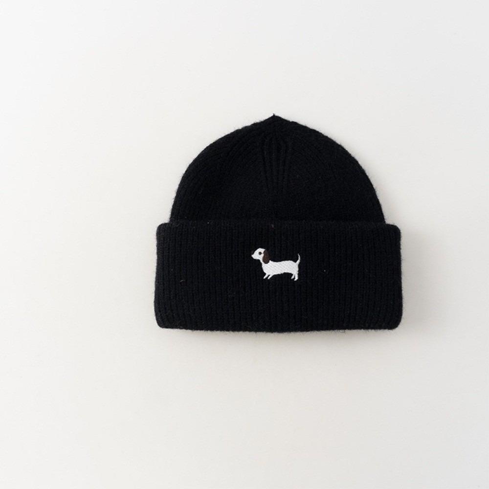 Fashion Cartoon Puppy Baby Winter Hat Knitted Embroidered Infant Toddler Beanie Solid Color Thickened Baby Cap Boys Girls