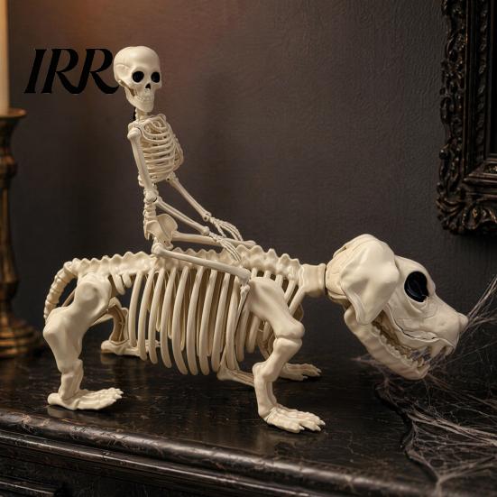 Matte Off-white Skeleton Halloween Decoration, Riding Dog Statue, 52cm Large Bone Figure for Haunted House Decor Yard Display, Spooky Child