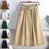 Женские весенне-летние хлопчатобумажные юбки трапециевидной формы, эластичная юбка с высокой талией, карманный ремень, однотонные универсальные юбки с длинным разрезом, пояс для отправки