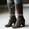 Popular Tall Knight Boots Fashion Front Lace-Up Autumn And Winter Martin Boots Coarse Heel Medium Boots Women'S Boots