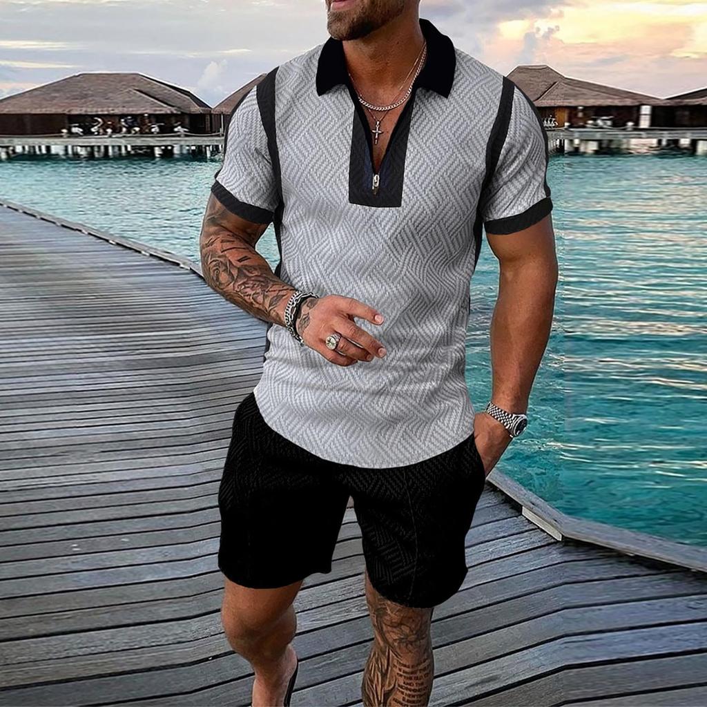 Men's Short Sets Outfits 2 Piece Summer Tracksuit Short Sleeve Shirt And Shorts Set Casual Sport Suit