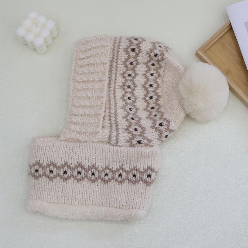 Love Jacquard Warm One-piece Hat Women's Winter Plush Pullover Ear Protection Plush Line Scarf One-piece Hat