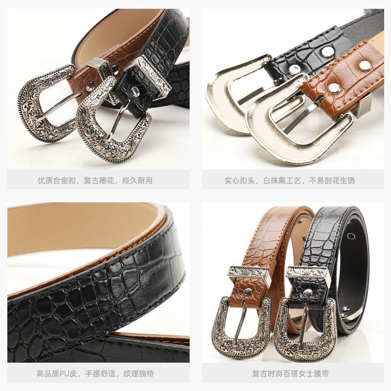 Women's Vintage Belt Alloy 3-Piece Set Engraved Buckle Y2K Decor Belt for Jeans