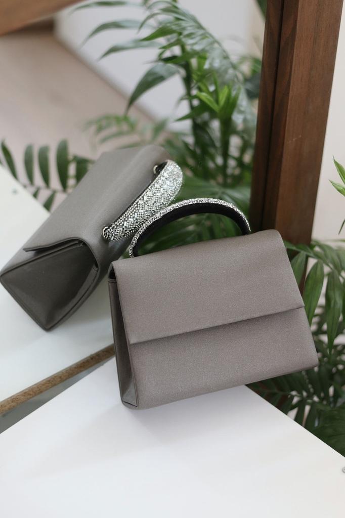 Women's Stylish and Useful Evening Dress Bag Women's Silvery Gold Stone Detailed Evening Dress Shoulder Bag