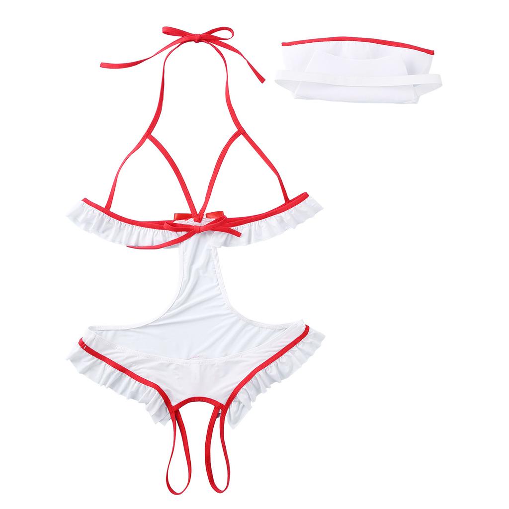 Женское сексуальное нижнее белье, костюм медсестры «Непослушный соловей», боди Babydoll с повязкой на голову