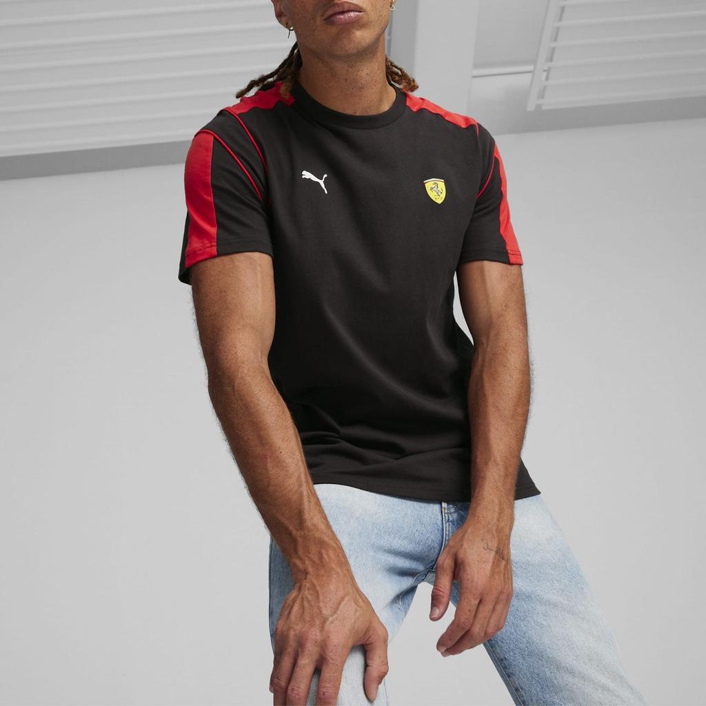 Puma Ferrari Racing Series Small Logo Print Casual Crew Neck Short Sleeve Breathable T-Shirt Men Tops Black 623811-01