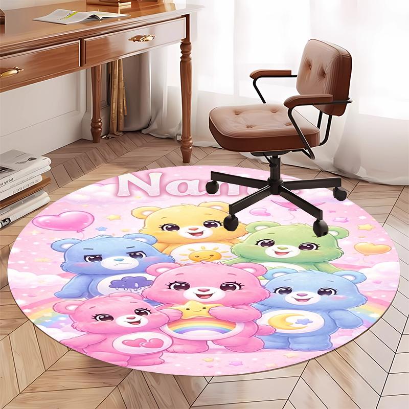 Custom Name Bear Printed Round Rug Carpet Chair Rug Area Rug Entryway Doormats,for Office Chair Living Room Bedroom Kitchen Room.