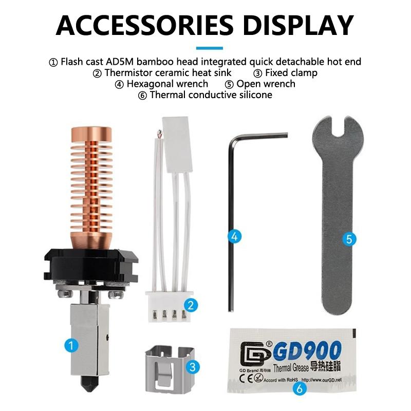 Для Flashforge Adventurer 5M Комплект сопел Модернизация Горячий конец Печатающая головка Быстросъемное сопло Ad5M Комплект сопел из твердой стали 0,4 мм