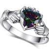 Fashion Heart Claddagh Ring with Rainbow CZ Prong Setting Silver Plated Fashion Jewelry Best Lover Gift Rings for Women
