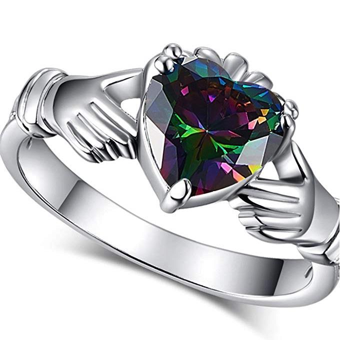 Модное кольцо Claddagh в форме сердца с радугой и зубцами CZ, посеребренные модные украшения, лучший подарок для влюбленных, кольца для женщин