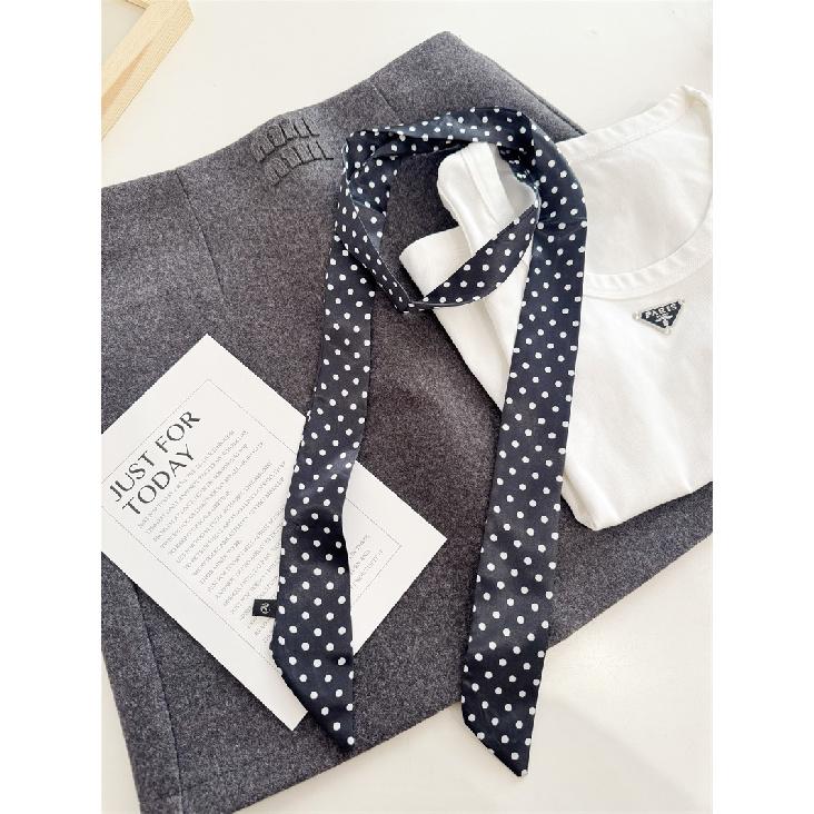 2025 Korean Style Polka Dot Scarf Necktie Headband Tied Hair, Women'S High-End Scarf, Autumn And Winter Thin Neck Protection Scarf, Long Strip