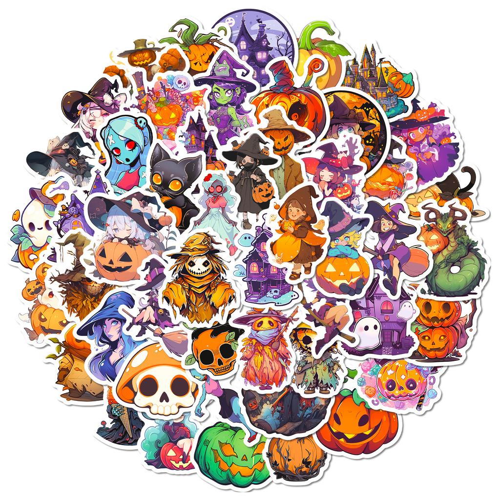 50pcs Halloween Pumpkin Monster Motorcycle Car Graffiti Sticker Trunk Water Cup DIY Sticker Decal