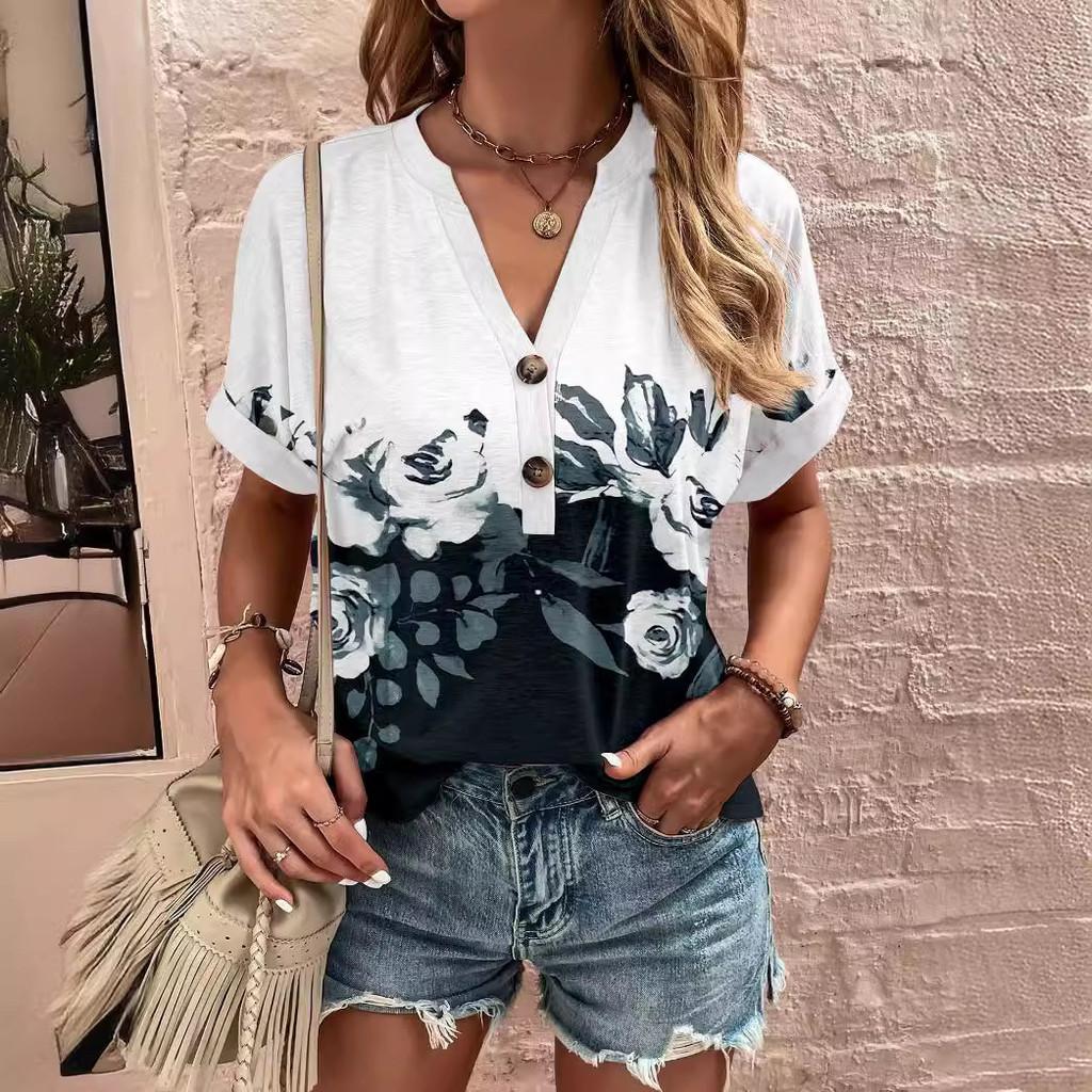 Wish Womens T Shirt With 3d Print And V Neck For Summer Casual Wear