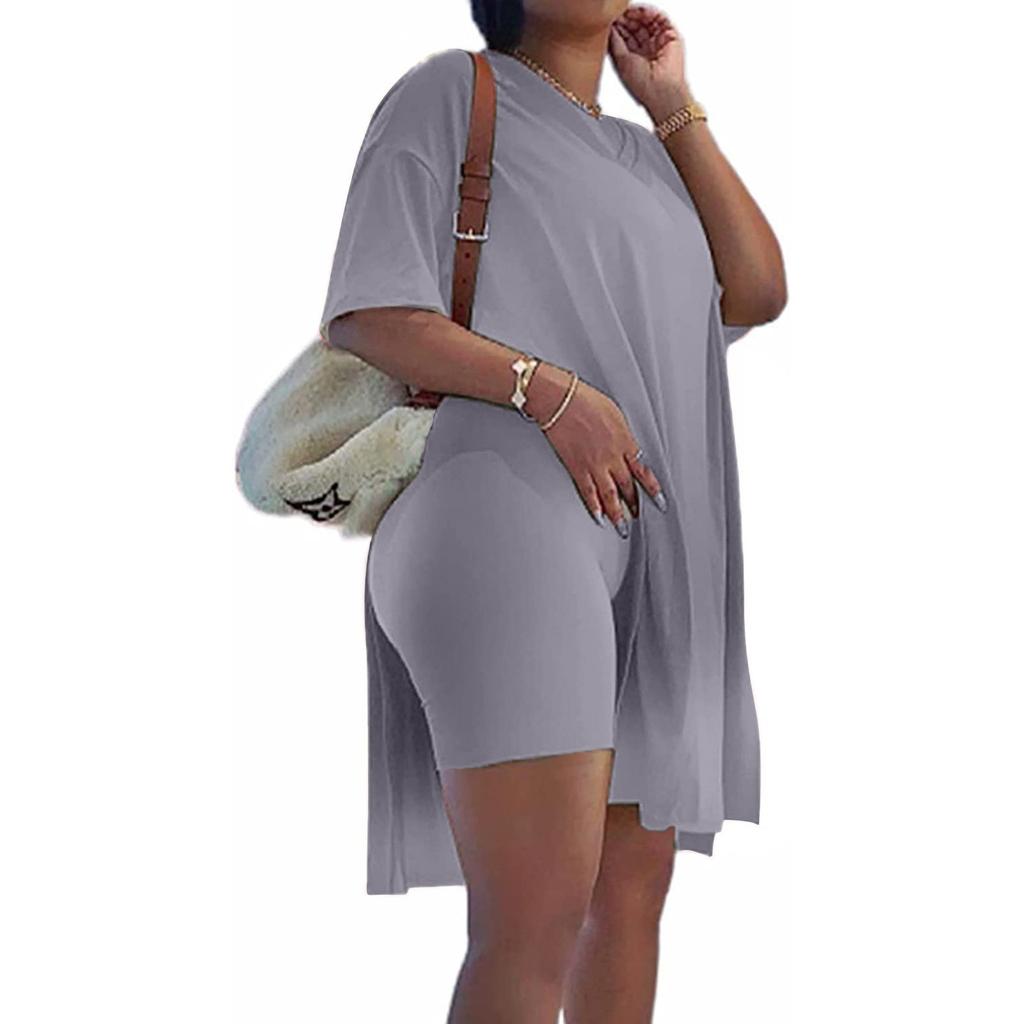 Женская туника больших размеров с короткими рукавами и боковыми разрезами и узкие шорты, комплект спортивной одежды из 2 предметов