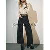 Spring New Women's Clothing Commute Style Metal Button Cotton Blend High Waist Wide Leg Denim 9632259