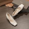 French High Heels Women's Bow Temperament Single Shoes with Skirt Gentle Style Retro Thick Heel Mary Jane Shoes