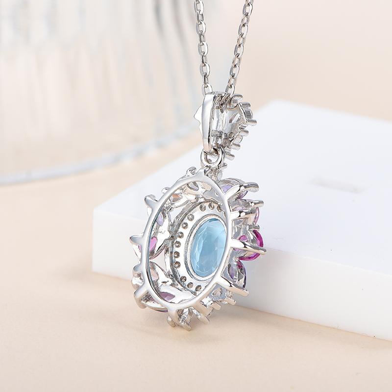 Natural Blue Topaz Oval Cut CMA Certified Pendant 925 Sterling Silver Rhodium Plated Claw Setting Anniversary Gift for Her