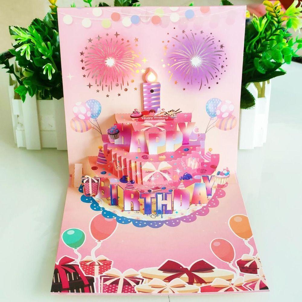 Fireworks Effect Happy Birthday Card Blowable Led Candle Birthday Cake Postcards  Mom