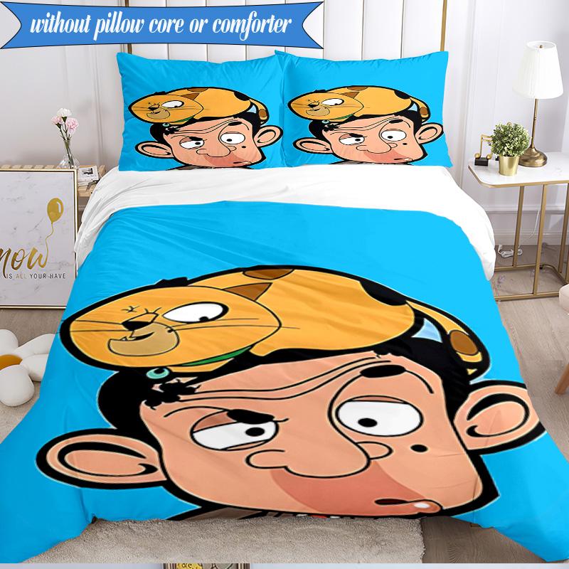 Mr. Bean Adventure 3pcs K-pop music group Bedding set,Ideal for Bedroom, Dormitory,Including Duvet Cover And 2pcs Pillowcases,Fan gifts