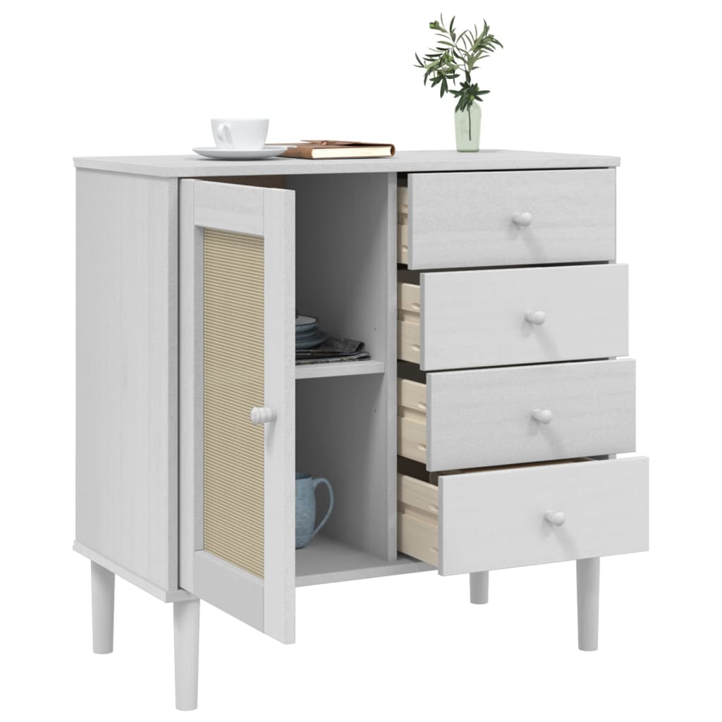 SENJA Sideboard Rattan Style White 80 x 40 x 80 cm Pine Wood