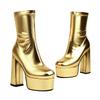 Sung Fit Ankle Boots Women's Platform Stretch Boots Soft PU Comfy Chunky High Heels Shoes Slip On Gold Silver Balck White Brown