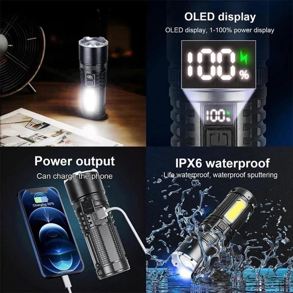 Супер яркий белый лазерный фонарик для кемпинга на открытом воздухе USB перезаряжаемый фонарик с телескопическим зумом цифровой дисплей фонарь