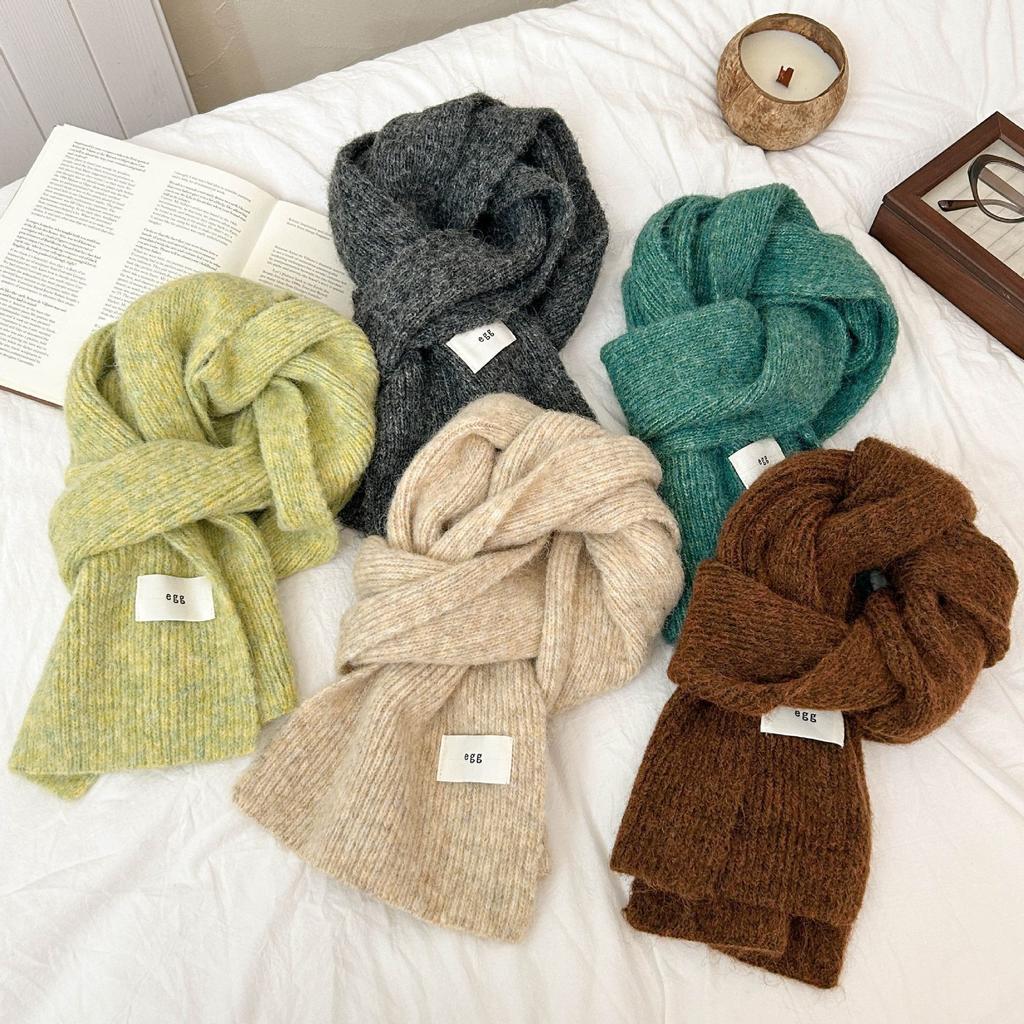 1116 Korean atmosphere solid color knitted scarf autumn and winter women's new Korean egg mohair wool scarf
